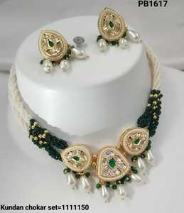 Indian Fancy tradicional Kundan Drop & Motipearl tono dorado Kundan perla gargantilla collar pendiente conjunto con para mujeres y niñas - Product Image 2