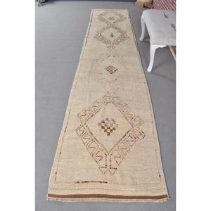 พรมเฮอร์กีวินเทจ ขนาด 0.2x12.2 ฟุต (7x371 ซม.) สีเบจลายตารางแบบตุรกี - Product Image 1