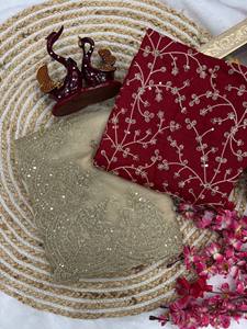 Saree de soirée exclusif de créateur indien, tissu fantaisie en Georgette lourde et douce de qualité supérieure, belle mariée ethnique, derniers saris pour adultes - Product Image 5