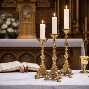 Base de trípode en relieve, soporte para velas, candelabro de Altar de Iglesia, portavelas de Iglesia religiosa, hecho a mano a granel - Product Image 3