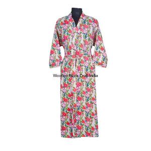 Robe kimono matelassée Kantha faite à la main en coton biologique à imprimé floral Vêtement long pour femmes Vêtement de nuit d'été - Product Image 2
