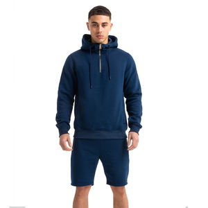 Clothing Custom Blank Distress Full <b>Zip</b> <b>up</b> <b>Cropped</b> <b>Hoodie</b> and Double Waist Sweat Shorts Winter Windproof Sweat Suits Men - Product Image 1