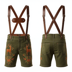 Pantalones Cortos Bávaros de Gamuza Verde Oliva Personalizados, Pantalones Cortos Tradicionales de Cuero Bordado para Festivales, Fabricante OEM - Product Image 4
