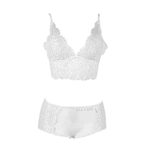 Set Reggiseno e Mutandine in Pizzo Floreale Bianco, Comodo, Taglia XL, Coppa Triangolare, Slip a Vita Bassa, Lingerie di Alta Qualità con Logo Stampato - Product Image 1