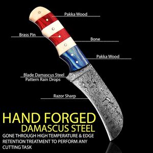 มีดเหล็กดามัสกัส8.5นิ้วทำด้วยมือพร้อมที่จับกระดูกหลายชั้นปลอกหนังสแตนเลสงานทำมืออเนกประสงค์ใบมีดคงที่ - Product Image 2