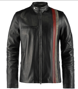 Chaqueta de motociclista de cuero de alta calidad para hombre, cuello levantado de talla grande con cremallera, abrigo ajustado para motocicleta para invierno - Product Image 3