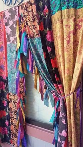 Fringe <b>Curtains</b> Door Drape Window <b>Curtain</b> Recycled Indian Silk Saree <b>Curtain</b> Boho Gypsy Hippie WallHanging Vintage Retro Window - Product Image 2