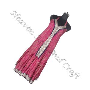 Hippy Boho Designer Sari Silk <b>Dress</b> Women's Wear Vintage Sari Silk <b>Dress</b> Ladies Elegant Dinner Gown Sleeveless Evening Gowns - Product Image 5