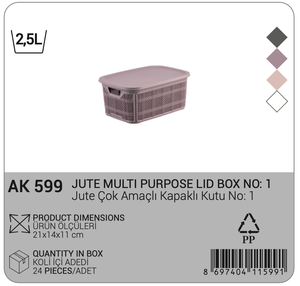 Boîte de rangement empilable en plastique PP durable de 2,5 L, moulée par injection, avec couvercle, organisateur rectangulaire multifonctionnel, maison, bureau, importé de Turquie - Product Image 2