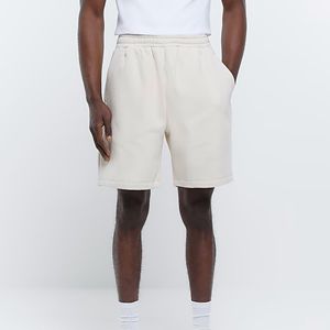 Custom Embroidered Logo 42% Cotton 58% Polyester Side <b>Slip</b> Pockets Elasticated Waist Ecru Regular Fit Jersey <b>Shorts</b> - Product Image 1