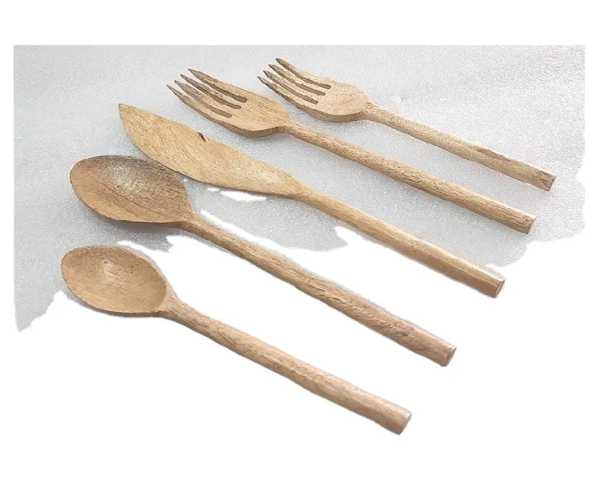 Factory Wholesale Price Wooden Cutlery Flatware Set Mango Wood Cutlery Western Desert Hotel Restaurant Wedding wooden cutlery