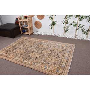 พรมตุรกีวินเทจ ขนาด 4.8x7.2 ฟุต สีเบจ-น้ำเงิน ลายอิคัต - Product Image 4