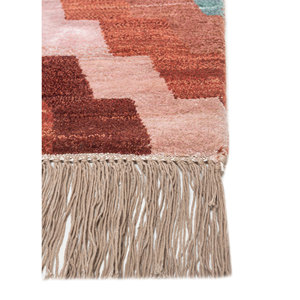 Tapis en laine et soie de bambou noués à la main Manchaha, motif chevron rouge et orange pour la maison - Les-2682 - Product Image 4