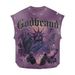 T-shirt 100% coton pour homme, coupe ample, imprimé, 260 GSM, French Terry, sans manches, violet, streetwear, impression DTG, logo personnalisé - Product Image 1