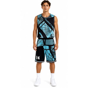 Conjunto de Uniforme de Baloncesto Sublimado Personalizado, Azul y Negro, Unisex, Sin Mangas, Transpirable, Ajuste Atlético, Ropa Deportiva para Equipos - Product Image 4