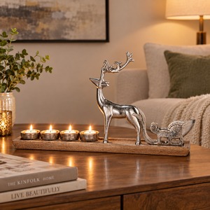 Figura de Reno Navideño con Base de Madera, Portavelas para Velas de Té, Decoración Festiva para Mesa, Decoración Navideña para el Hogar, Artículo de Regalo - Product Image 2