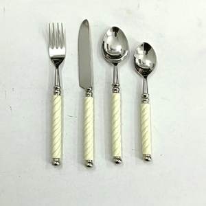 Ensemble de couverts élégant en métal sans danger pour les aliments avec revêtement en or PVD à poignée en émail blanc pour la maison et les ensembles de couverts de vaisselle de mariage - Product Image 6