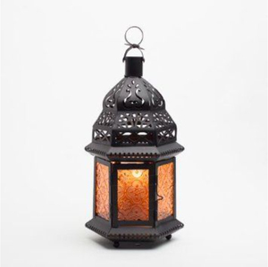 <b>Multi</b> <b>Colorful</b> Glass Black Metal Moroccan Candle Lantern for Home and Garden <b>Light</b> Decorations Hanging Lanterns - Product Image 4