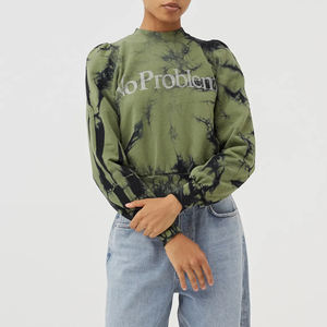 Sudadera de lana de algodón 100% de primera calidad para mujer, Sudadera con capucha larga, cuello redondo, técnica de lavado ácido con diamantes de imitación, Parte delantera personalizable para otoño - Product Image 5