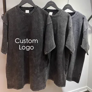Camiseta oversized fabricante preço barato manga curta preto cinza masculina em branco lavagem ácida camiseta