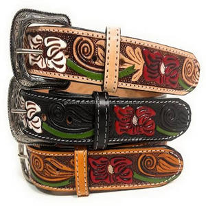 Beautiful Multicolor Hand Engraved Floral Design Genuine <b>Leather</b> Western <b>Leather</b> <b>Tooling</b> <b>Belt</b> Bulk Order Accepted Made in India - Product Image 2