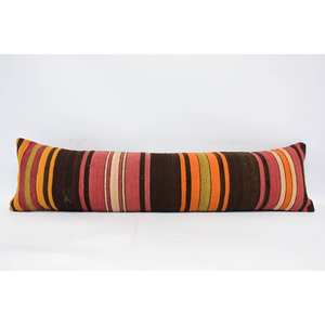 Multicolor Vintage Floral Kilim Striped Wool <b>Pillow</b> Luxury 12x48 Inch Woven Silk with Subtle Striped Pattern for Bedding - Product Image 1