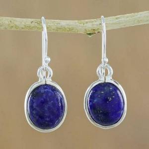 Boucles d'oreilles pendantes en argent sterling 925 avec pierres précieuses Lapis Lazuli pour femmes, bijoux de fête à la mode - Product Image 5