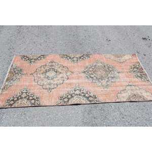 Turkish Vintage Rug, 3.2x6.9 ft Rug, <b>Red</b> Plants & trees <b>Wool</b> Rug - Product Image 3