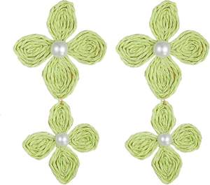 Déclaration Blanc Fleur Raphia Tissé Fleur Boucles D'oreilles Daisy Studs Bohème Fille Fleur Jolie Zircone Boucles D'oreilles pour les Femmes - Product Image 2