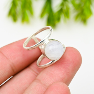 Blanc arc-en-ciel Moonstone Lab créé rond 10 MM pierres précieuses en argent Sterling plaqué IGI certifié bague pour femmes bijoux de luxe - Product Image 2