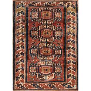 Alfombra de Lana Anudada a Mano Kiaan Paem-183 Roja y Naranja con Patrón Geométrico para Sala de Estar, para Adolescentes, Tamaño 9x12 - Product Image 1