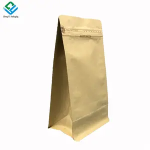 12 oz 16 oz Resealable Dense Kraft Paper Flat Bottom Bag Baked Biodegradable PLA Coffee Bean Bag With Zipper And Valve