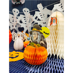 Décorations murales en papier découpées pour Halloween, motifs sorcière, fantôme, citrouille, fournitures de fête, impression 4 couleurs, forme ronde - Product Image 1