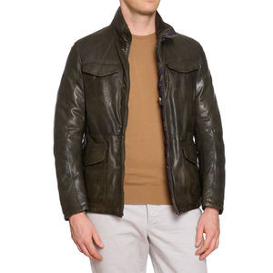 2026 Best Selling <b>Men's</b> Slim Winter Leather <b>Jacket</b> with Canvas Stand Collar Front Logo Customized Design - Product Image 1