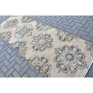 Vintage Runner Rug 3.3x9.2 ft, <b>Brown</b> Pink Check Rug <b>Wool</b> - Product Image 4