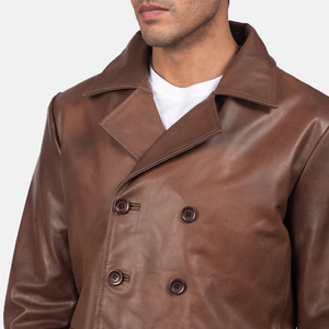 Nouveaux hommes d'affaires décontracté en cuir véritable Stand Blazer robe costume manteau couvert bouton fermeture noir veste printemps automne hiver - Product Image 4