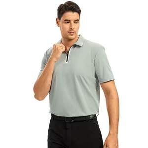 Polos à séchage rapide à manches courtes en tissu jersey à motif imprimé en polyester/coton Polos zippés. - Product Image 2