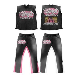 Logo personnalisé, grande qualité, survêtement Jogger délavé à l'acide, pantalon de survêtement évasé, sweat à capuche zippé, survêtements pour hommes à l'acide - Product Image 3