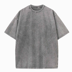 T-shirt pour homme à col rond tendance, délavé à l'acide, en vente / T-shirt pour homme uni teint en longueur standard, délavé à l'acide - Product Image 6