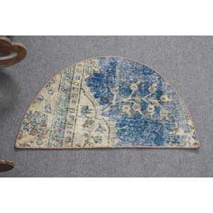 Tapis turc rond de 2,5 x 1,5 pieds, tapis vintage bleu ombré - Product Image 1