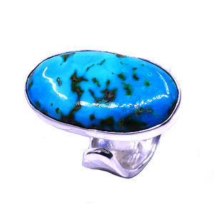 แหวนพลอยเทอร์ควอยซ์สีเงินสเตอร์ลิง925ทันสมัยสำหรับผู้หญิงแหวนที่มีเอกลักษณ์แบบคลาสสิก - Product Image 4