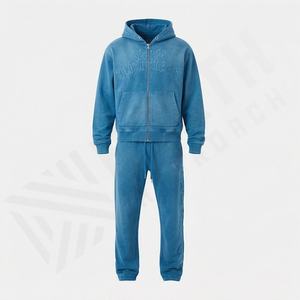 Ensemble de survêtement pour homme, tendance, vintage, pantalon flare complet, sweat à capuche zippé, lavage à l'acide, broderie délavée, tendance, hiver - Product Image 1