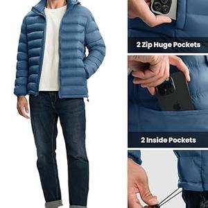 Men Canvas Lightweight <b>Padded</b> Detachable <b>Hooded</b> Collar Front Logo Water-Resistant Winter Fashion Regular Fit Puffer <b>Jacket</b> - Product Image 3