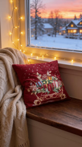 Christmas Embroidered Velvet <b>Throw</b> Pillow Square <b>Red</b> Decorative Cushion Classic Style - Product Image 3