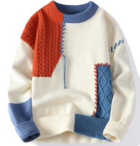 Automne et hiver hommes décontracté Base pull populaire lâche style japonais Patchwork motif hommes tricoté pull pull - Product Image 3