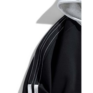 Sudadera con capucha y cremallera unisex, sudadera informal con mangas a rayas y logotipo personalizado - Product Image 4