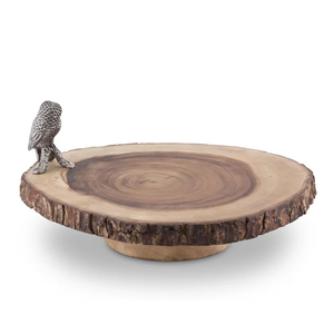 Support à gâteau en bois avec hibou en métal assis sur un support d'angle Présentation Pâtisserie Carrier Transporteur en bois artisanal en gros - Product Image 4