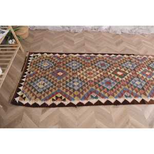 3.2x9.8 ft Turkish Kilim Rug, Vintage Rug, <b>Brown</b> Plants & trees <b>Wool</b> Rug - Product Image 5