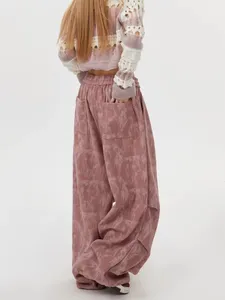 Pantalon cargo en velours côtelé taille mi-haute pour femme, grande taille, motif uni, coupe droite, longueur intégrale, décontracté, avec cordon de serrage, style hiver - Product Image 2