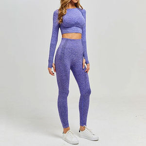 Conjunto de ropa de Yoga de talla grande a la moda, ropa deportiva de 2 piezas para mujer, Top corto, conjunto largo de Fitness para gimnasio, traje de Yoga - Product Image 4